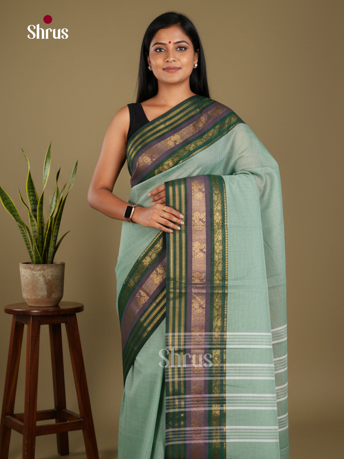EBS26019 - Chettinad Cotton-Without Blouse Saree - Shop on Shrus.com