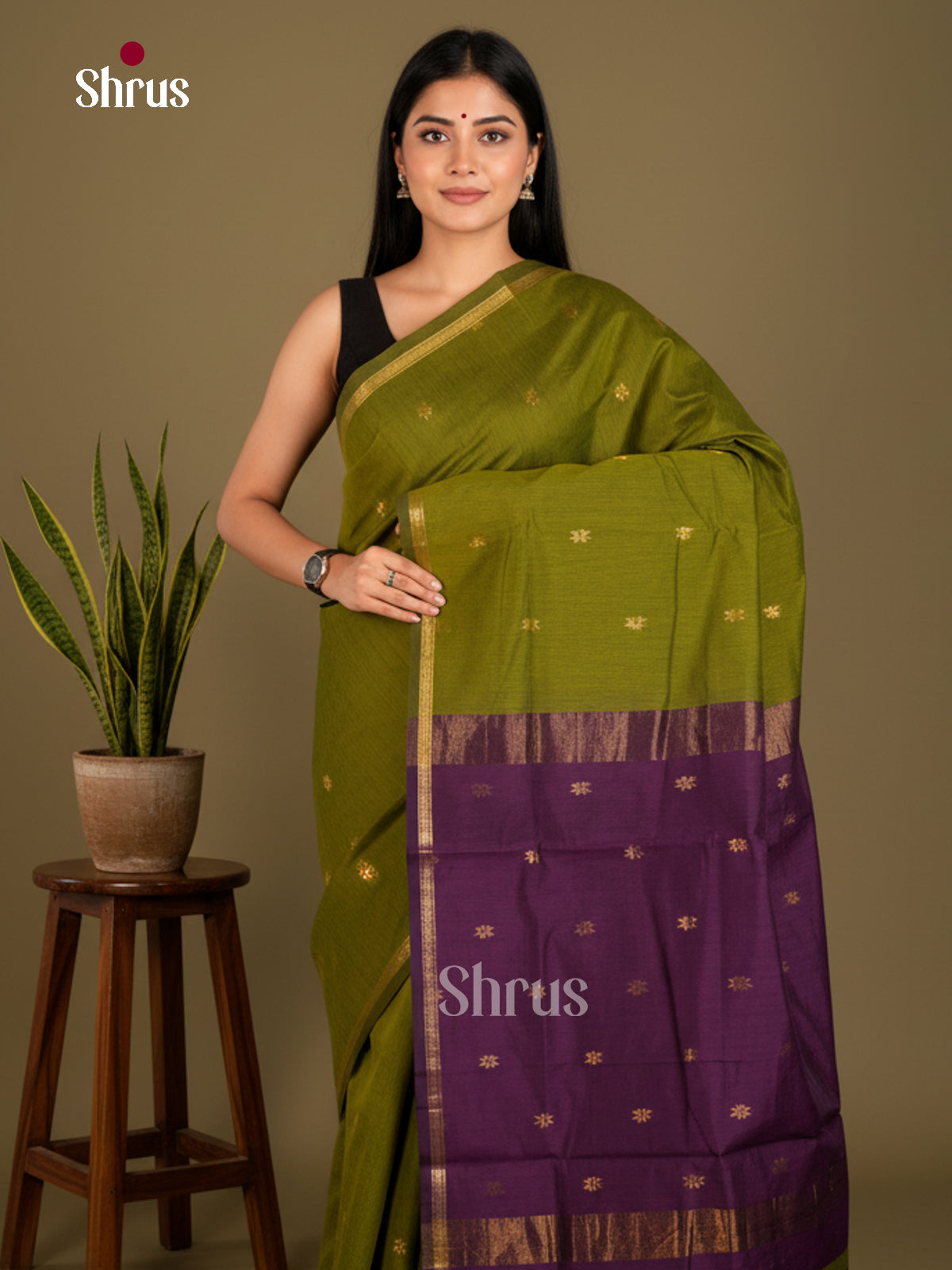 Green & Violet - EBS26082 - Semi Maheshwari Saree - Shop on Shrus.com