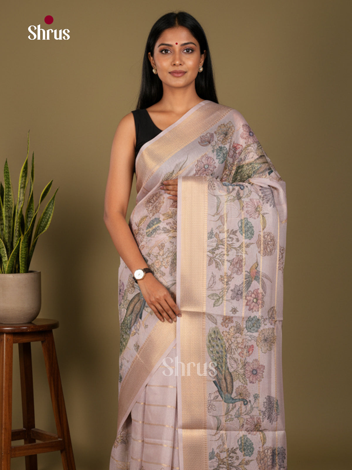 Printed Semi Tussar Saree - ECS02109 - Shop on Shrus.com