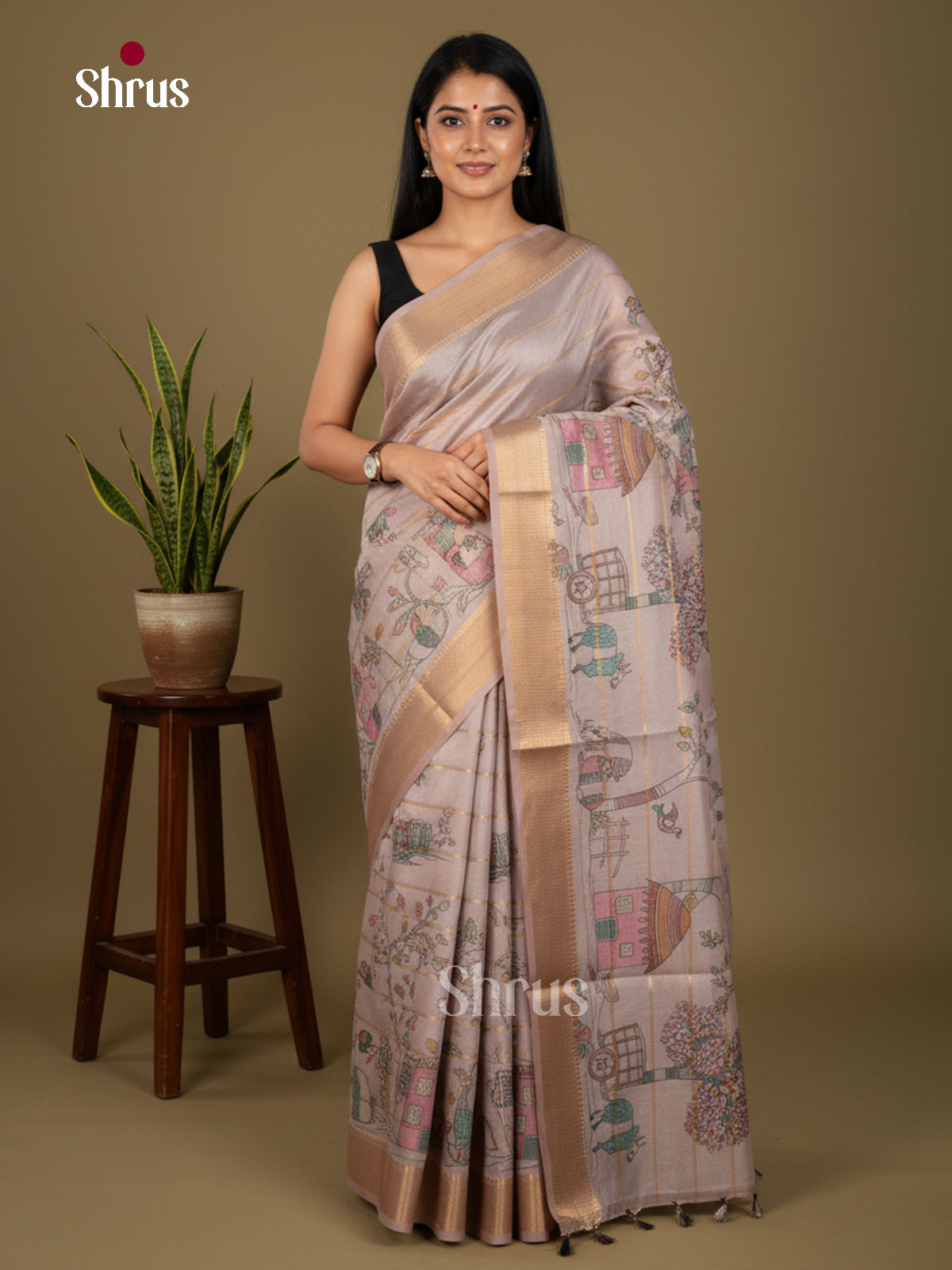 Printed Semi Tussar Saree - ECS02111 - Shop on Shrus.com