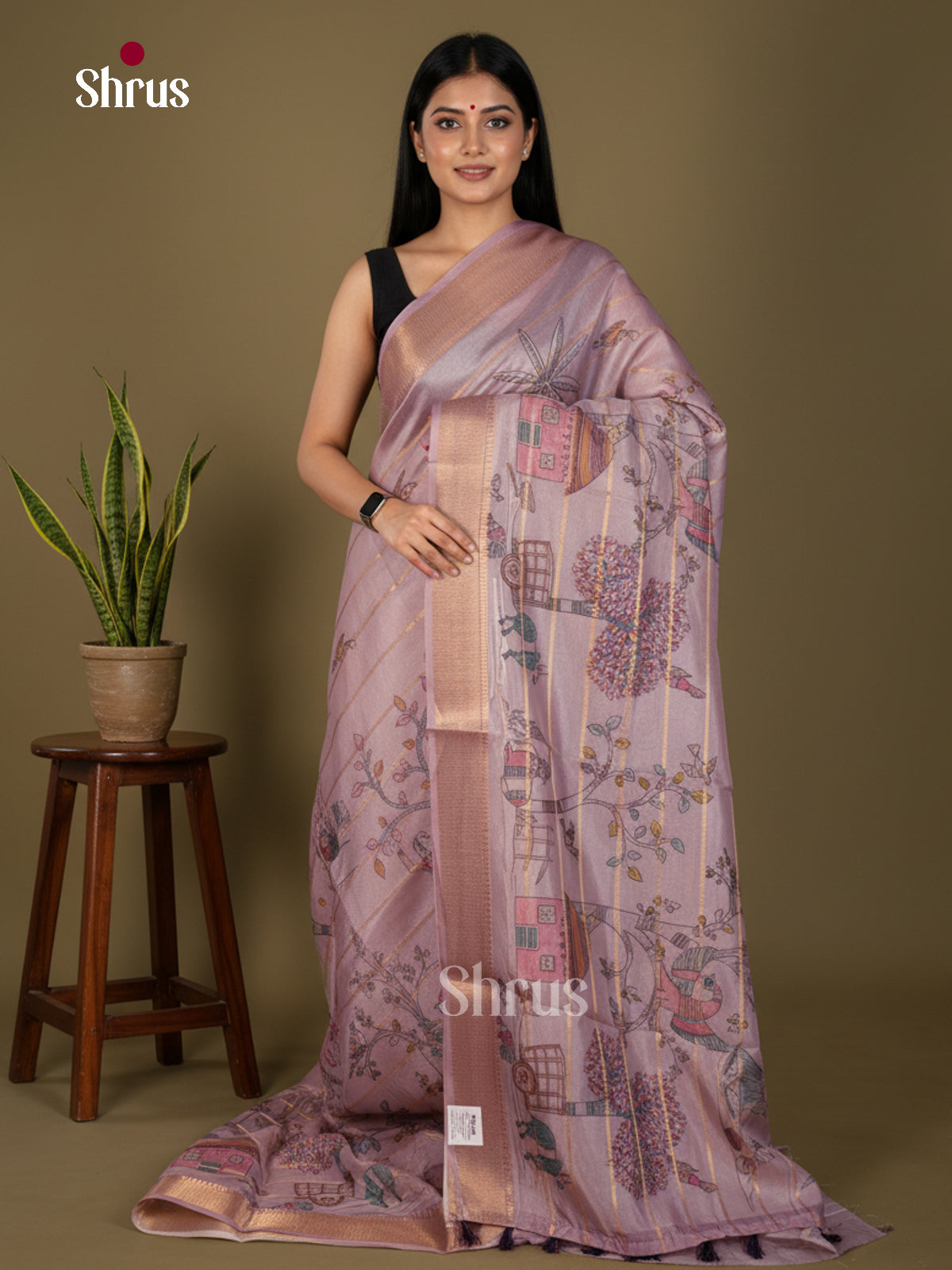 Printed Semi Tussar Saree - ECS02113 - Shop on Shrus.com