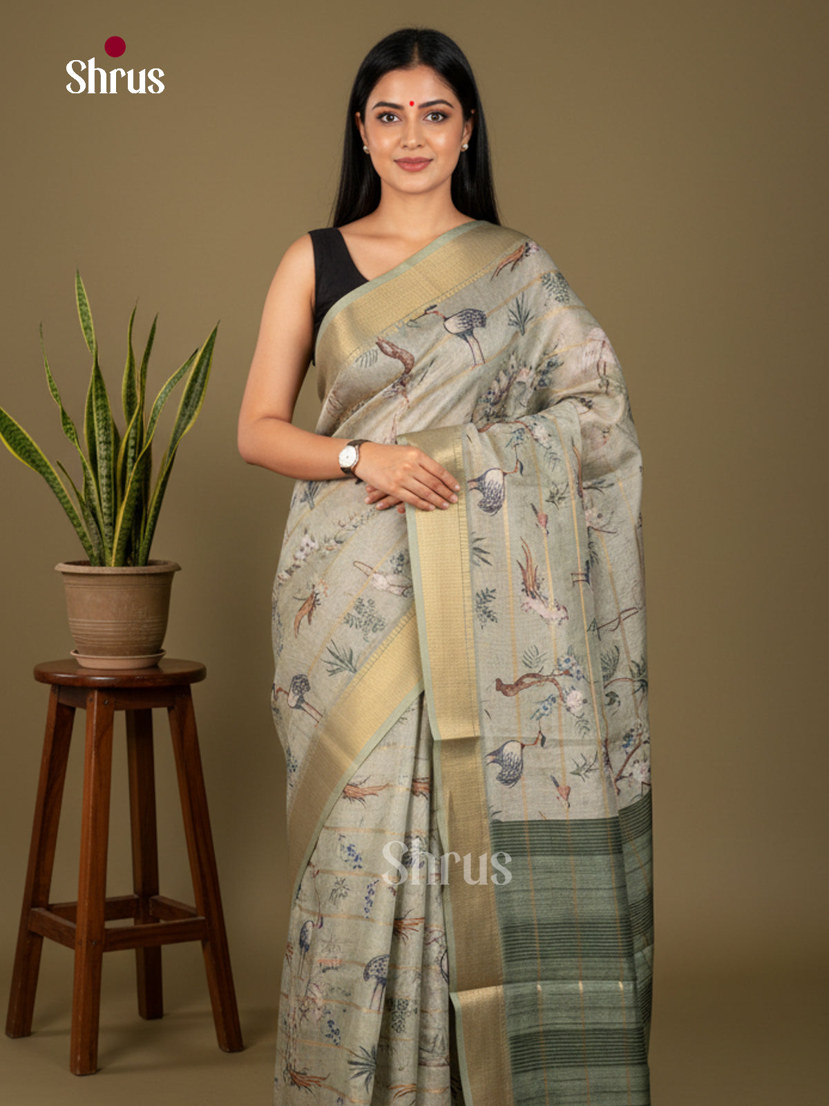 Printed Semi Tussar Saree - ECS02116 - Shop on Shrus.com
