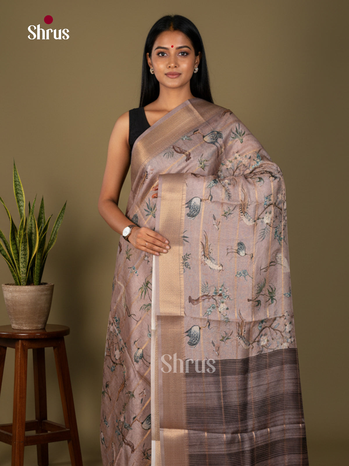 Printed Semi Tussar Saree - ECS02118 - Shop on Shrus.com