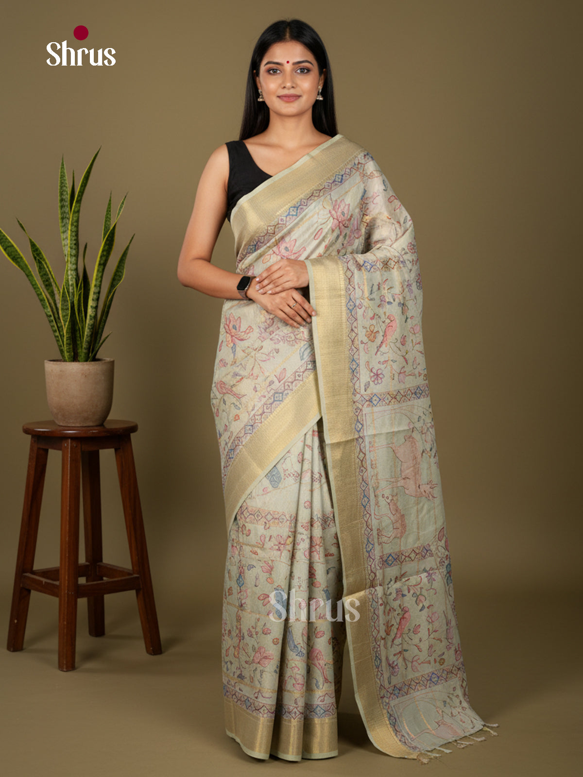 Printed Semi Tussar Saree - ECS02125 - Shop on Shrus.com