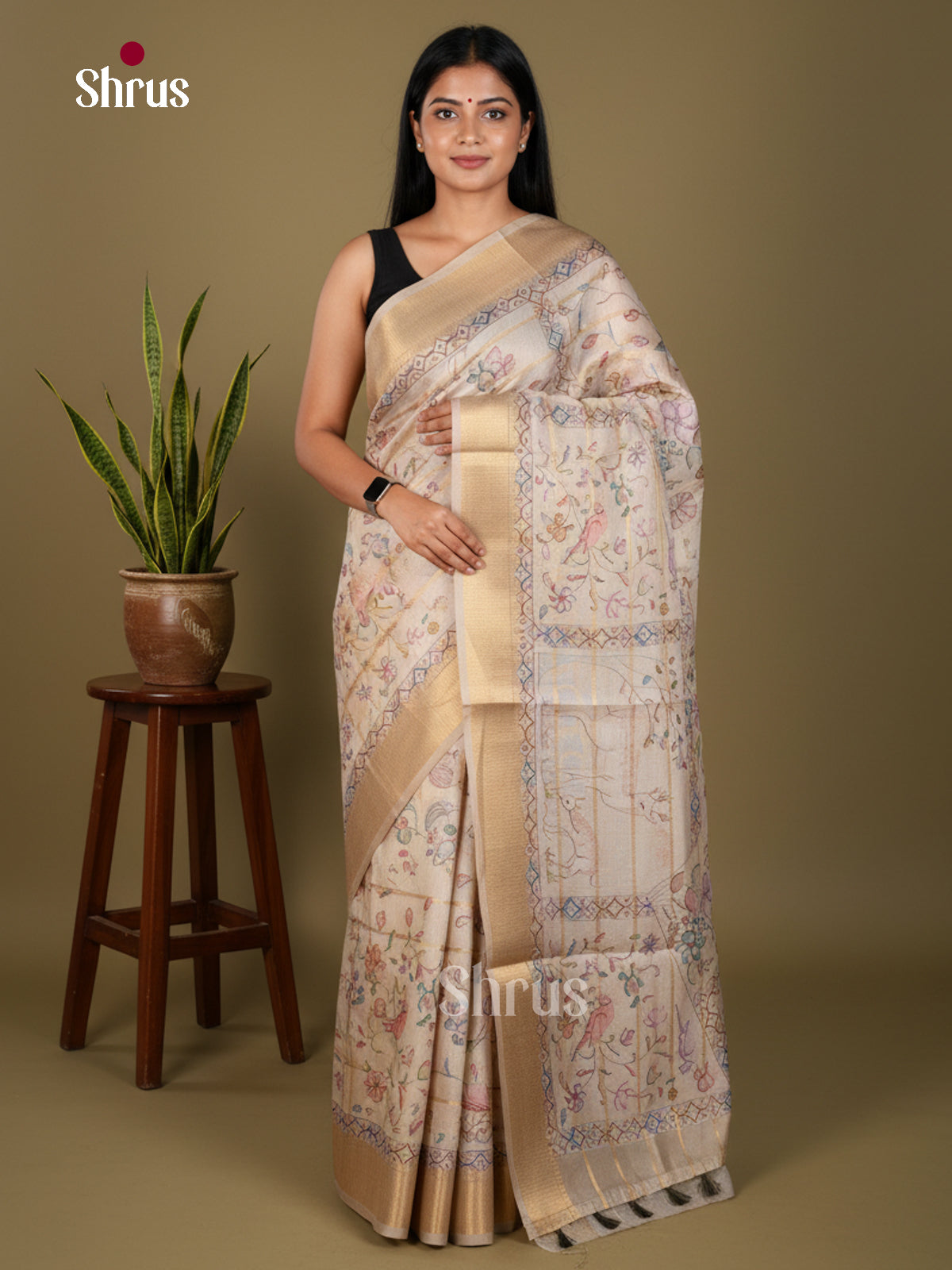 Printed Semi Tussar Saree - ECS02126 - Shop on Shrus.com
