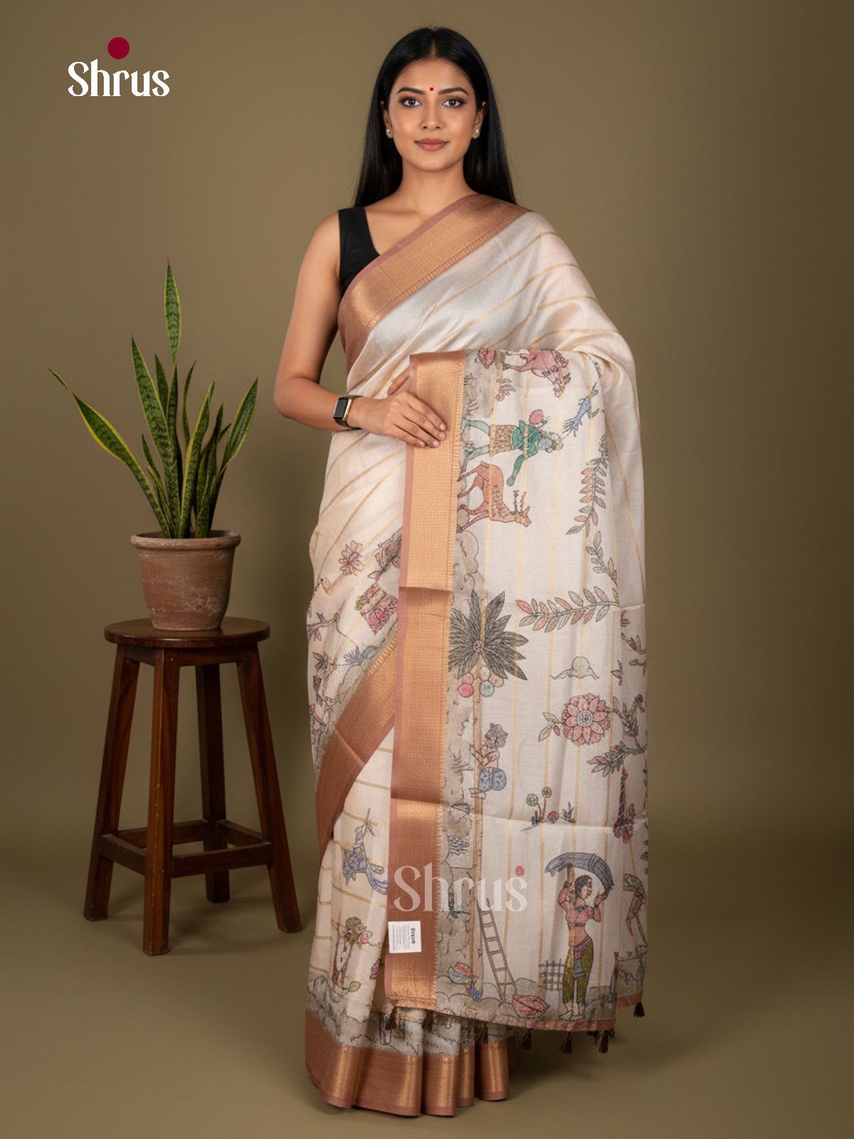 Printed Semi Tussar Saree - ECS02127 - Shop on Shrus.com