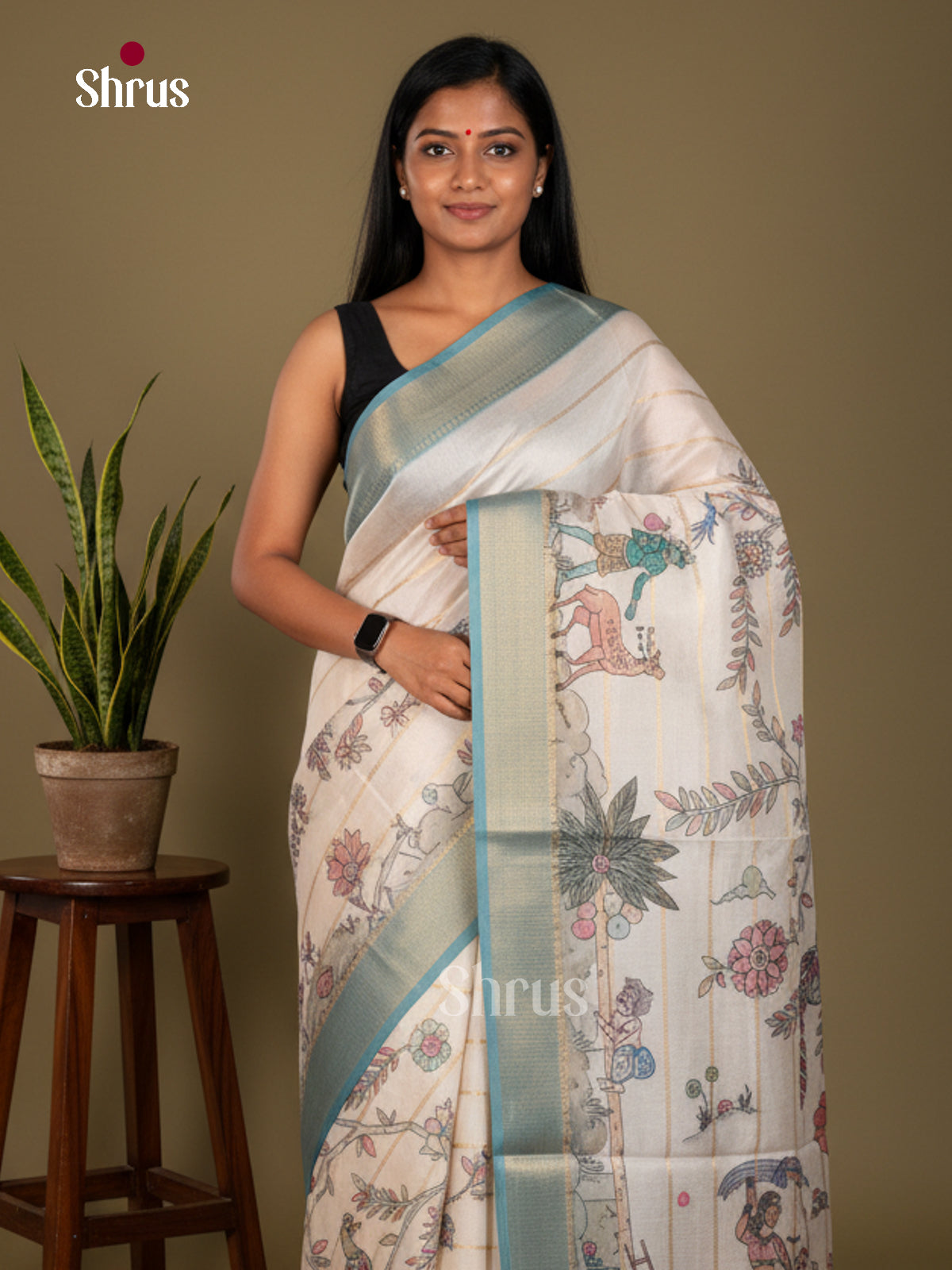 Printed Semi Tussar Saree - ECS02128 - Shop on Shrus.com