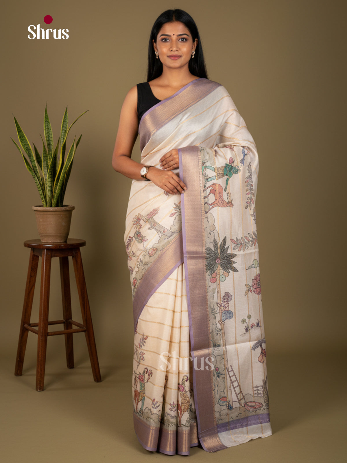 Printed Semi Tussar Saree - ECS02129 - Shop on Shrus.com