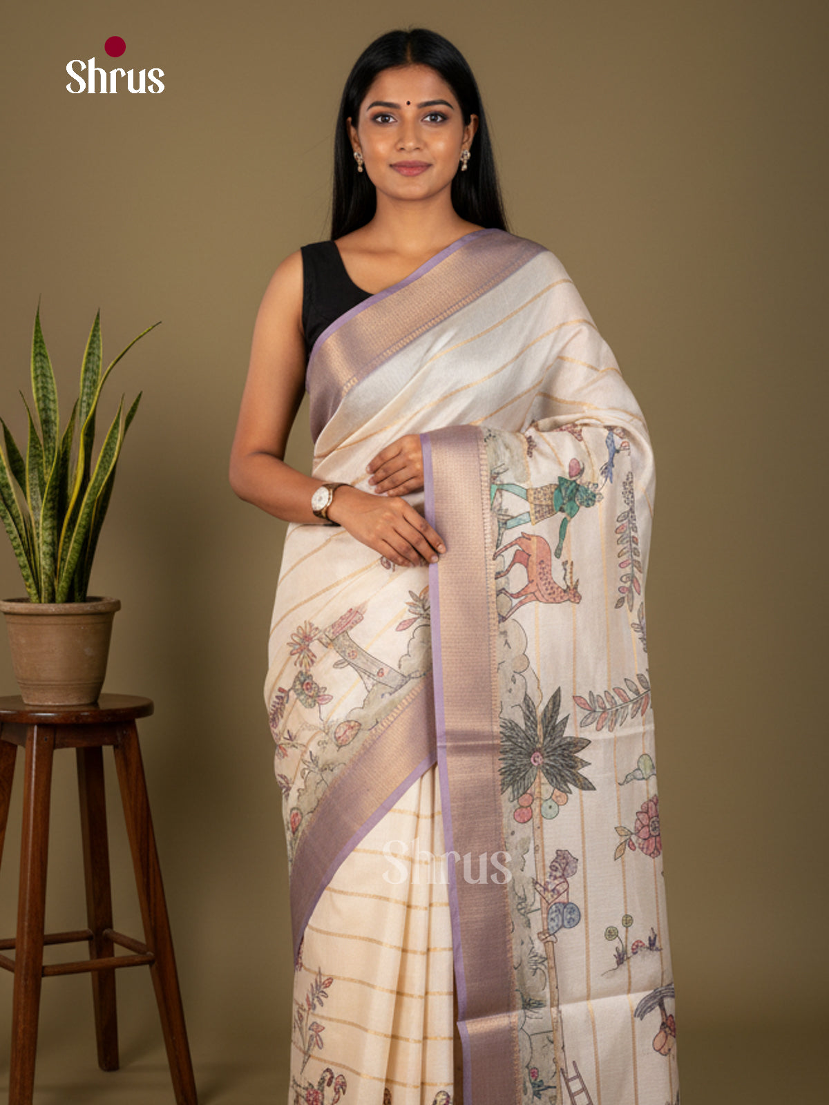 Printed Semi Tussar Saree - ECS02129 - Shop on Shrus.com