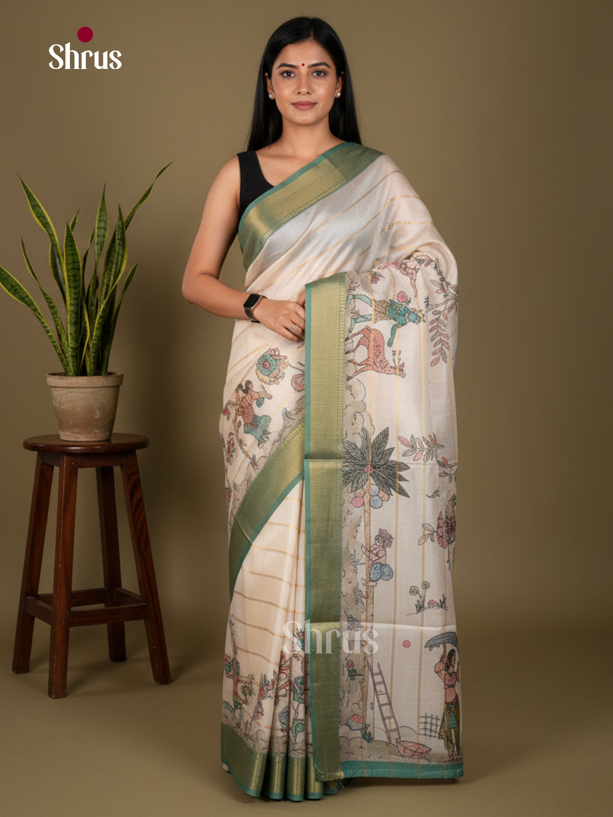 Printed Semi Tussar Saree - ECS02130 - Shop on Shrus.com