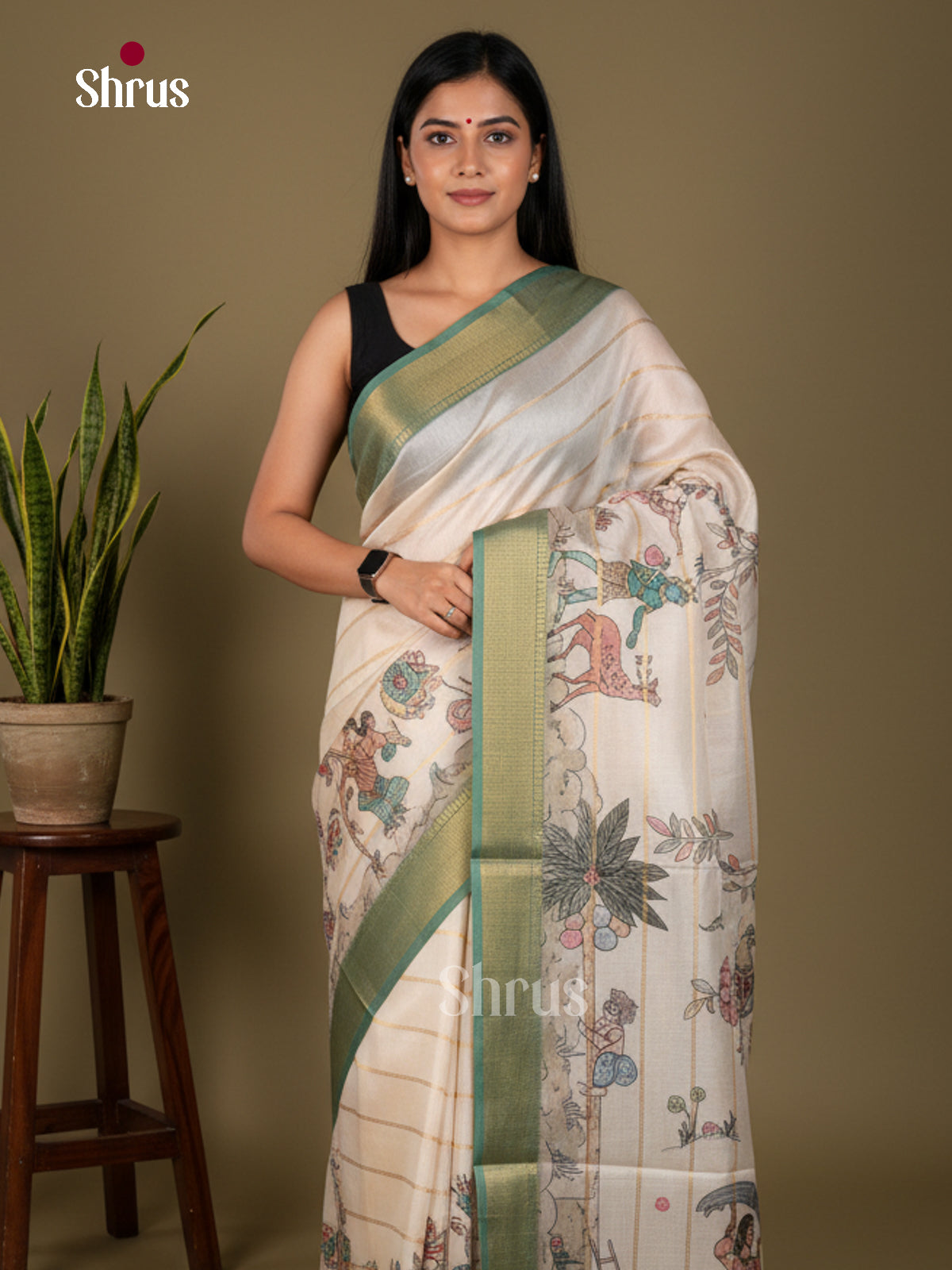 Printed Semi Tussar Saree - ECS02130 - Shop on Shrus.com