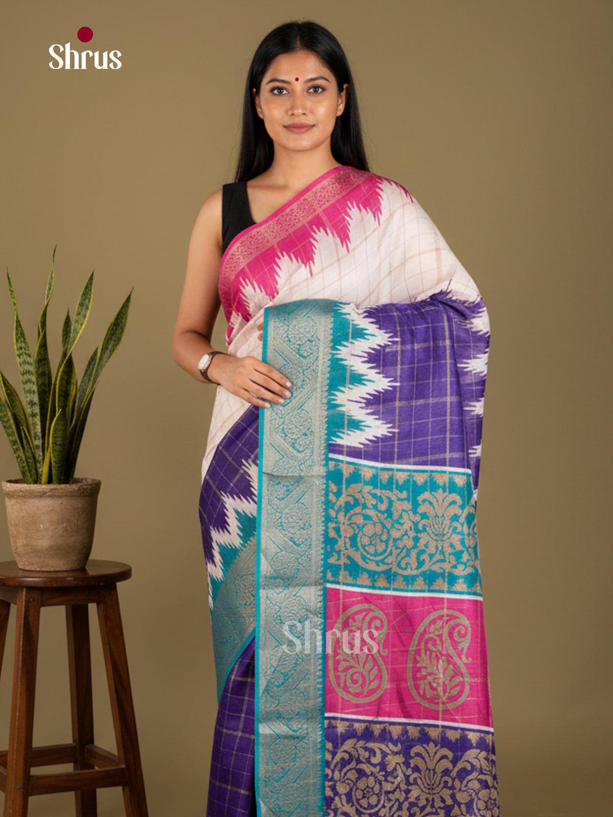 Cream & Teal -Semi Crepe Saree - ECS03006 - Shop on Shrus.com