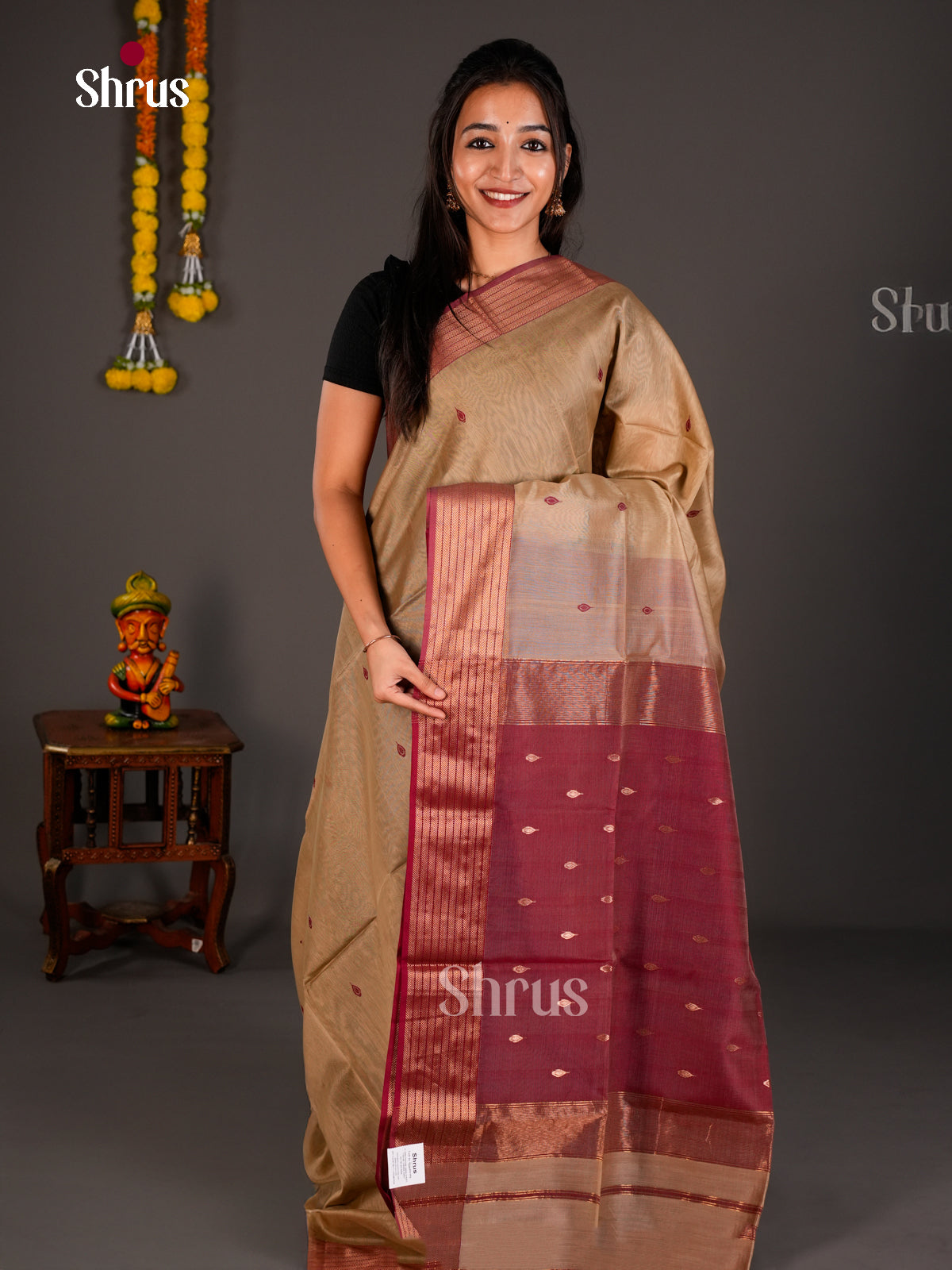 Maheshwari silkcotton Saree - ECS03078 - Shop on Shrus.com