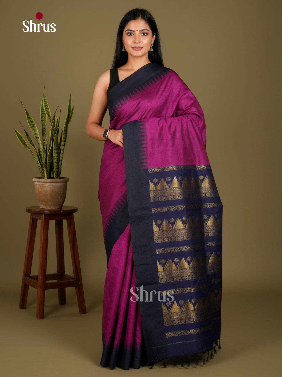 Purple & Blue-Kalyani Cotton Saree - ECS04151 - Shop on Shrus.com