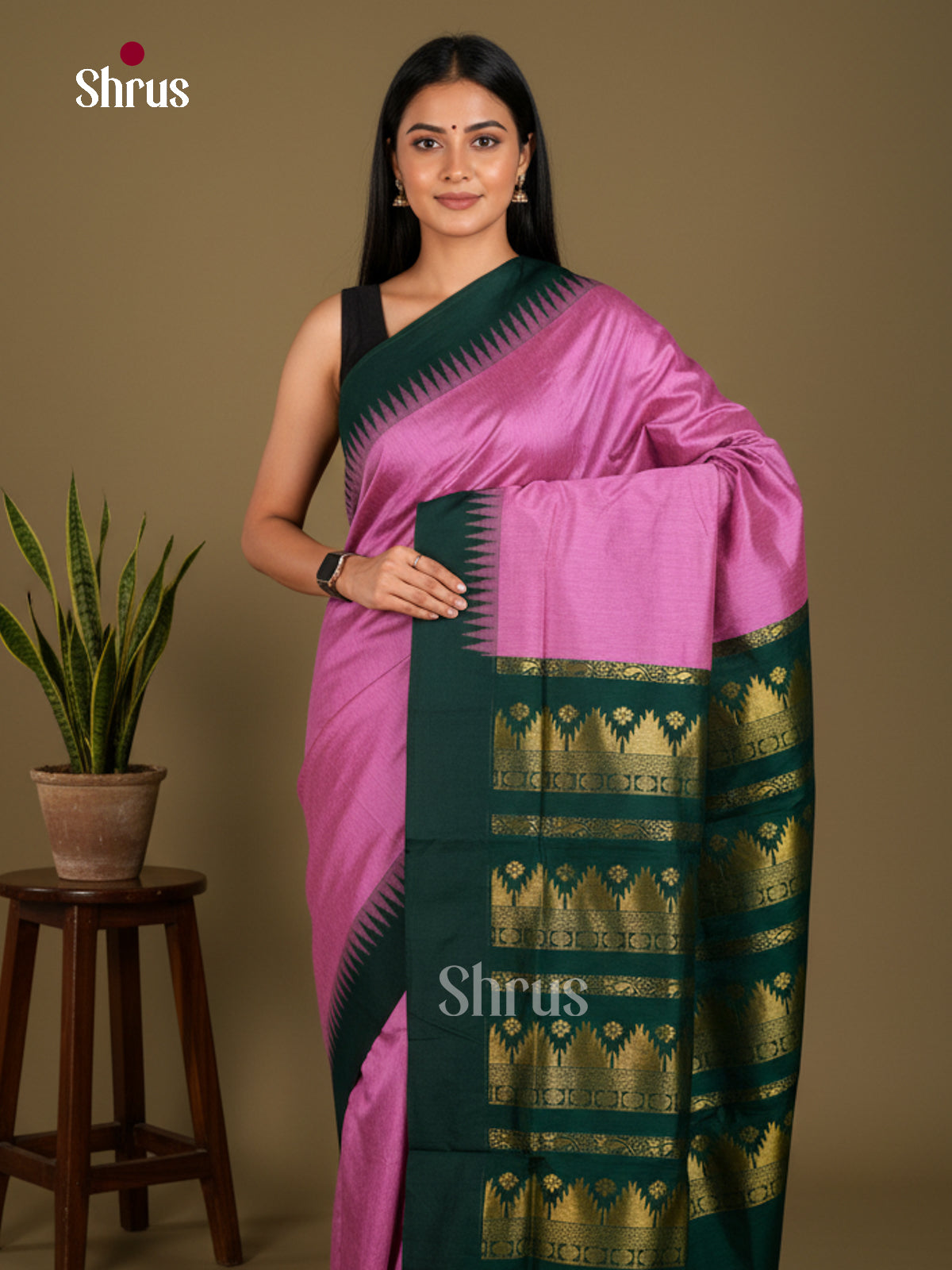 Pink & Green - Kalyani Cotton Saree - ECS04155 - Shop on Shrus.com
