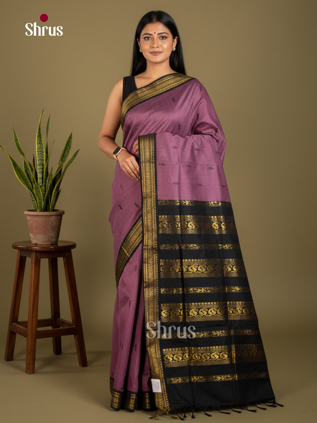 Mauve & Black -Kalyani Cotton Saree - ECS04208 - Shop on Shrus.com