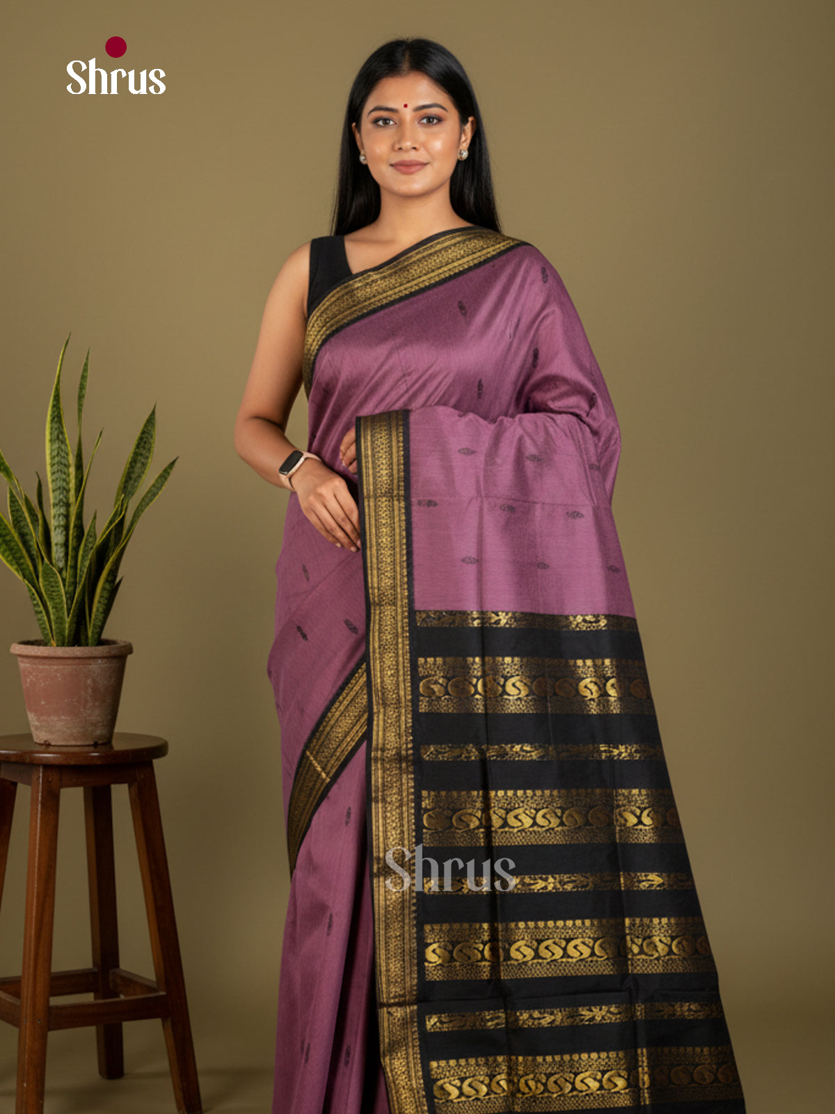 Mauve & Black -Kalyani Cotton Saree - ECS04208 - Shop on Shrus.com