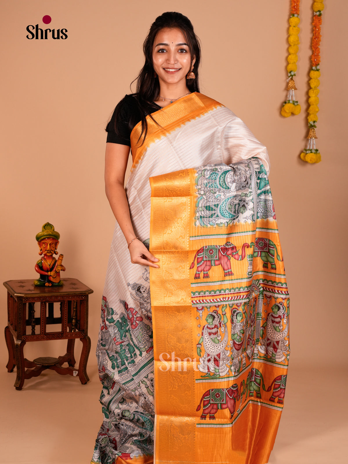 Semi Tussar Saree - ECS09268 - Shop on Shrus.com