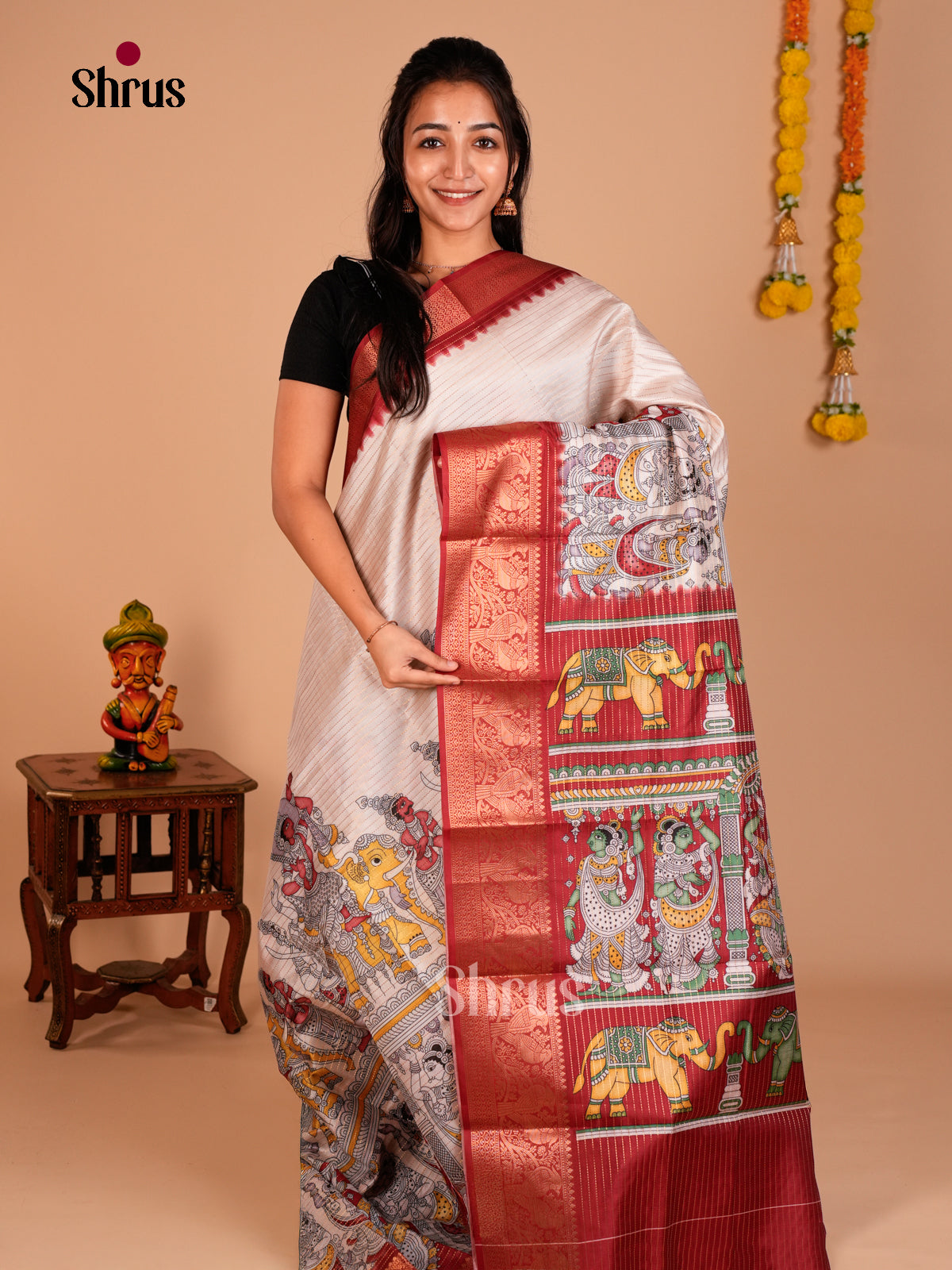 Semi Tussar Saree - ECS09278 - Shop on Shrus.com