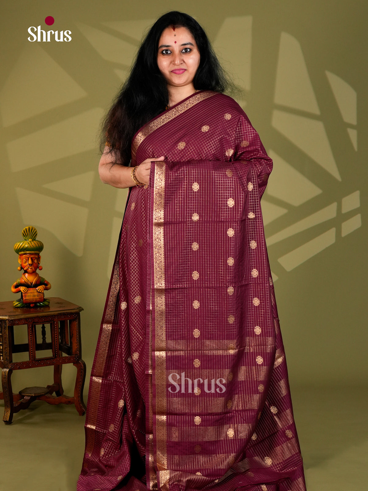 Maroon - Semi Mysoresilk Saree - ECS11282 - Shop on Shrus.com