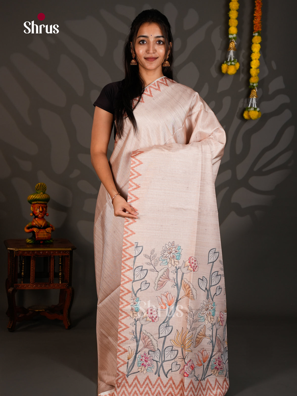 Printed Semi Tussar Saree - ECS12003 - Shop on Shrus.com