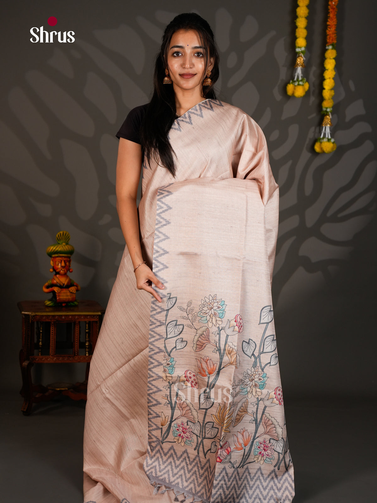 Printed Semi Tussar Saree - ECS12005 - Shop on Shrus.com