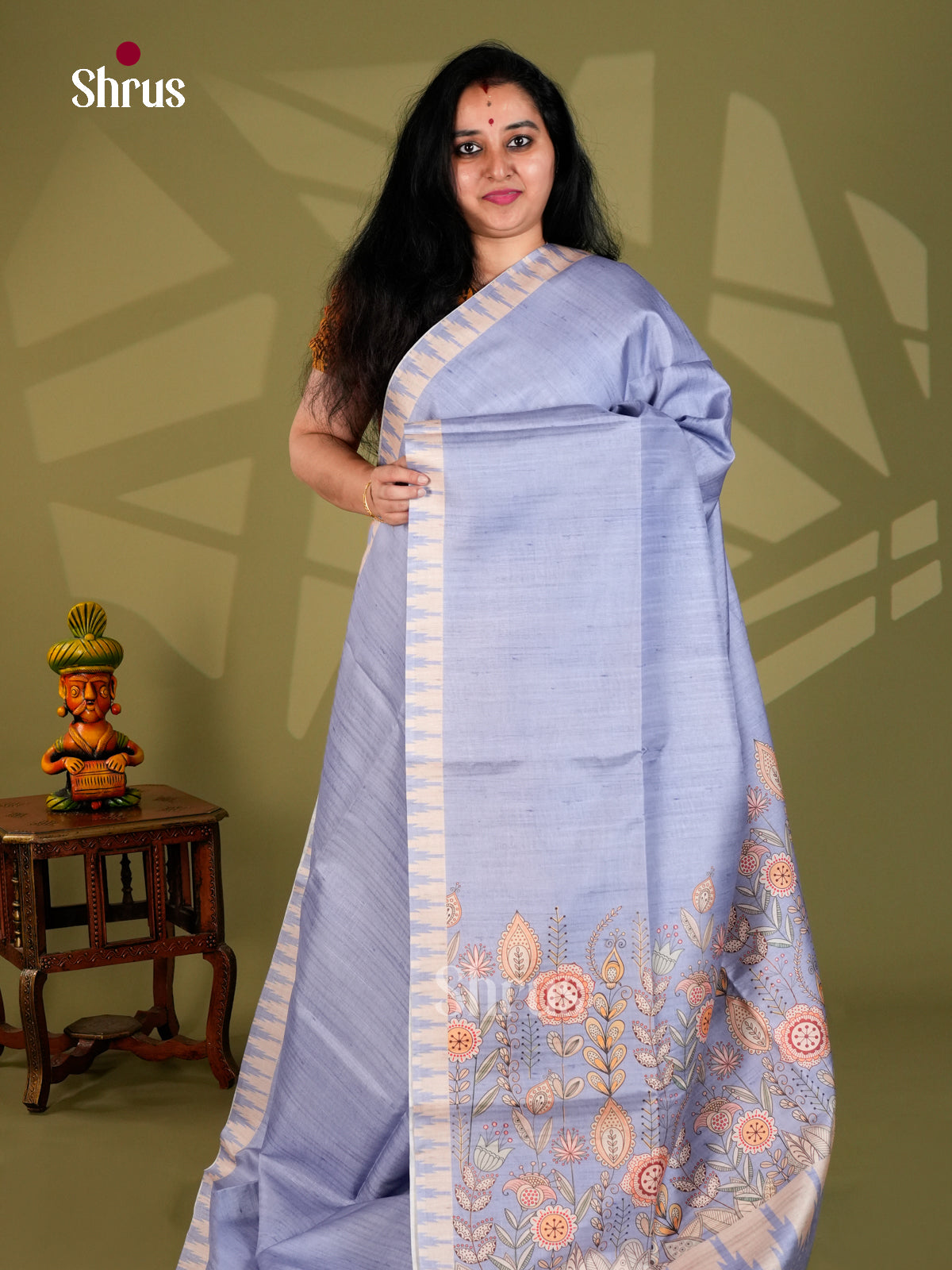 Printed Semi Tussar Saree - ECS12006 - Shop on Shrus.com
