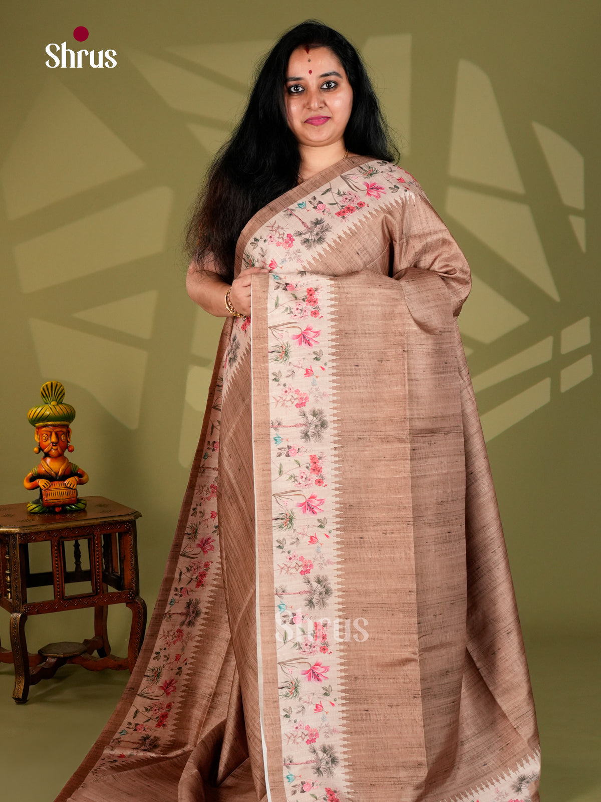 Printed Semi Tussar Saree - ECS12013 - Shop on Shrus.com