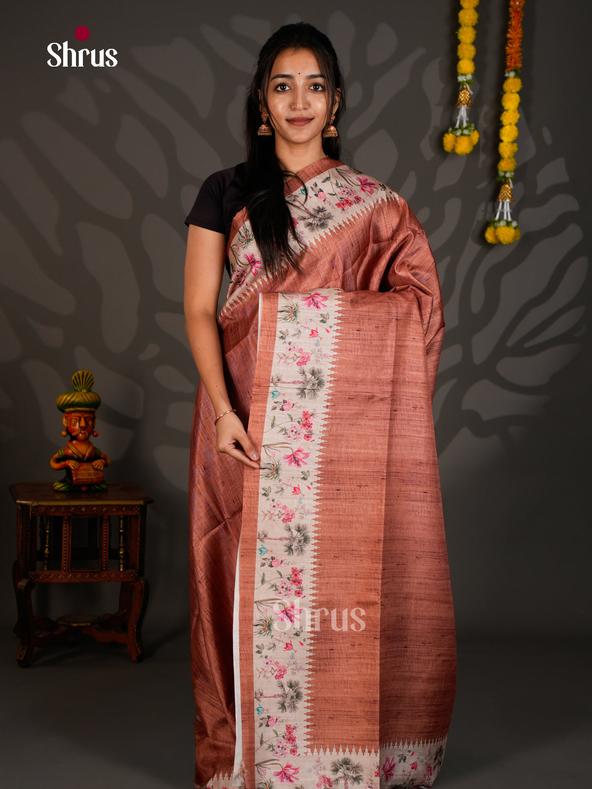 Printed Semi Tussar Saree - ECS12016 - Shop on Shrus.com