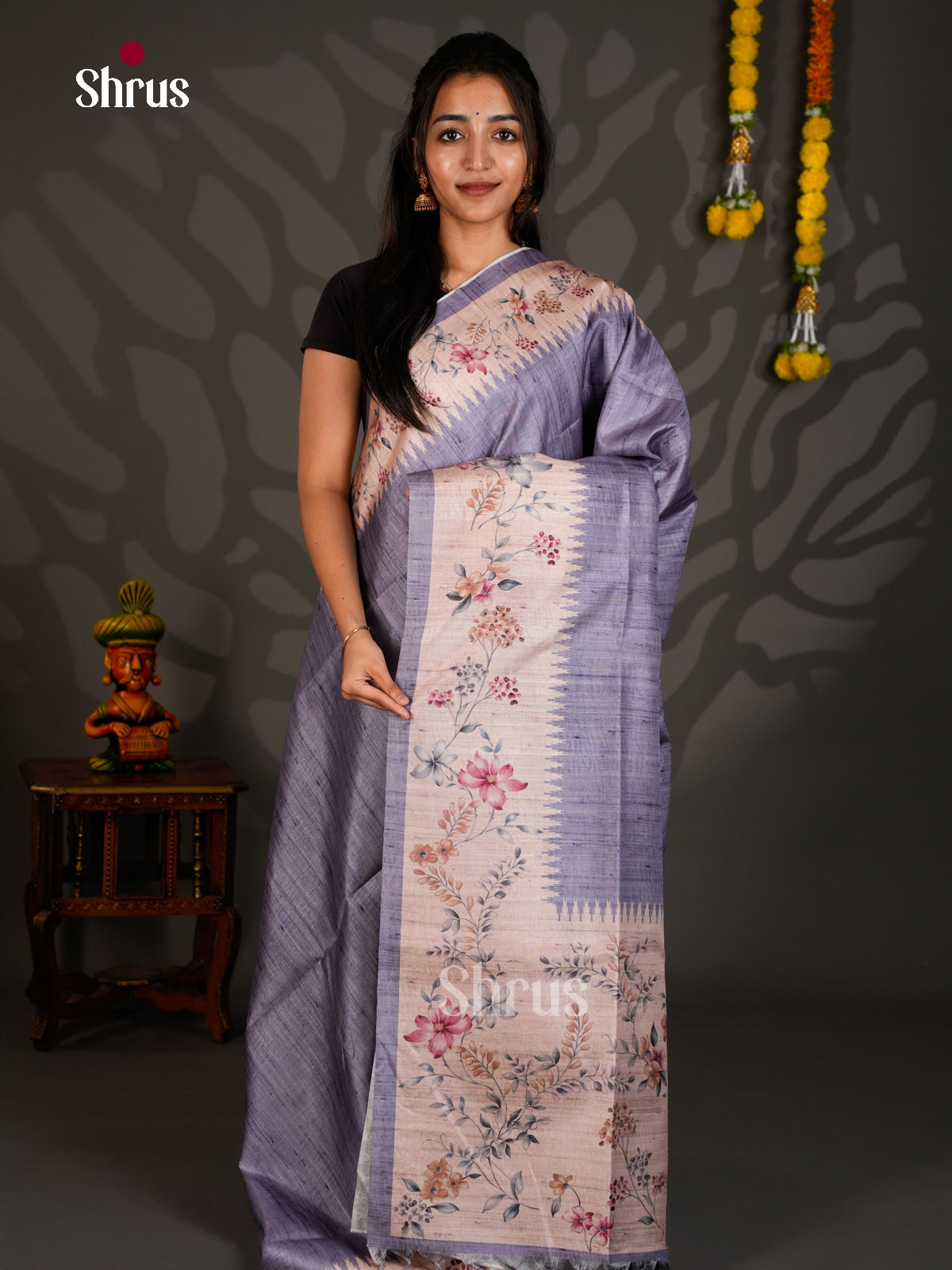 Printed Semi Tussar Saree - ECS12018 - Shop on Shrus.com