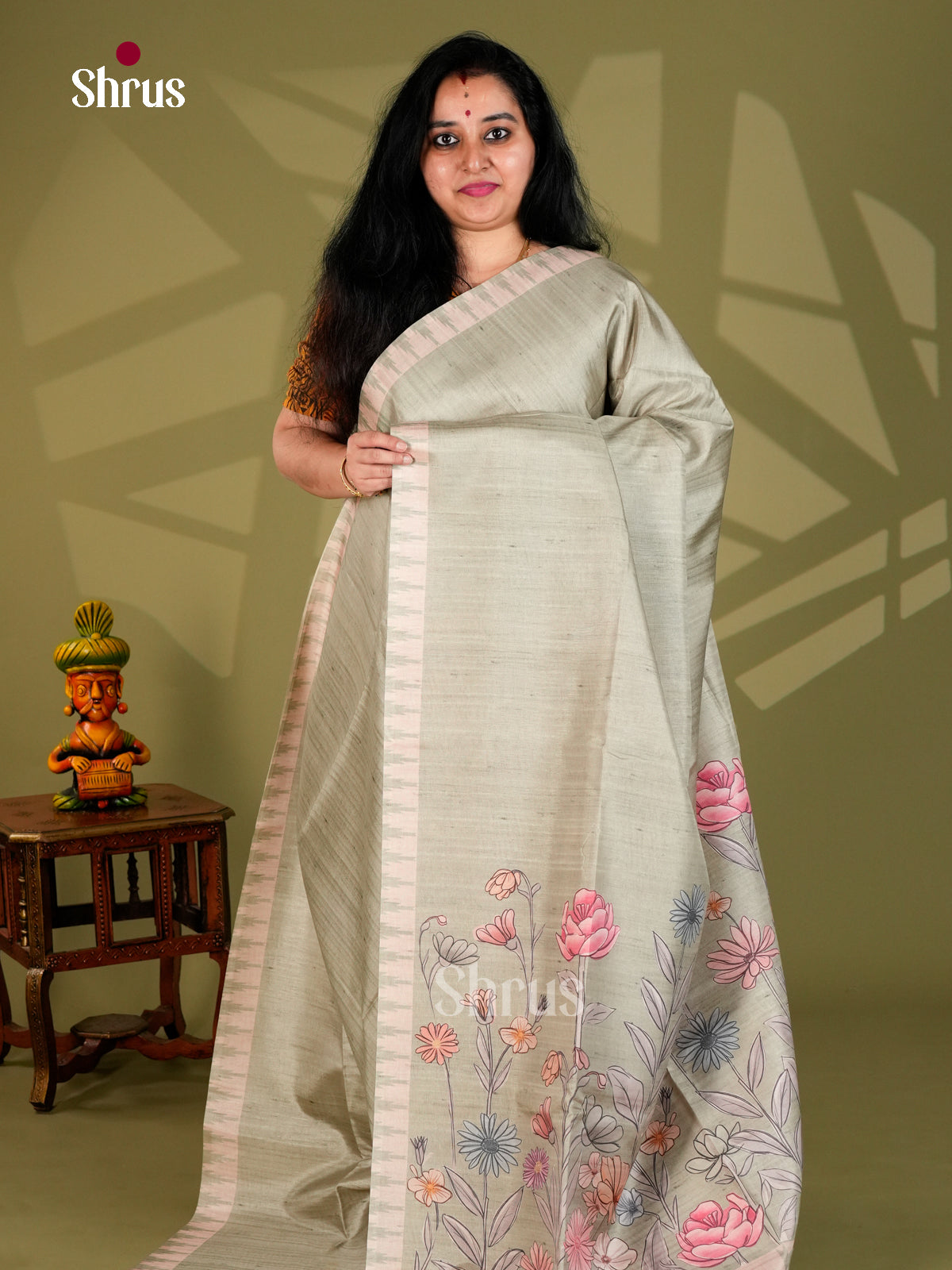 Printed Semi Tussar Saree - ECS12025 - Shop on Shrus.com
