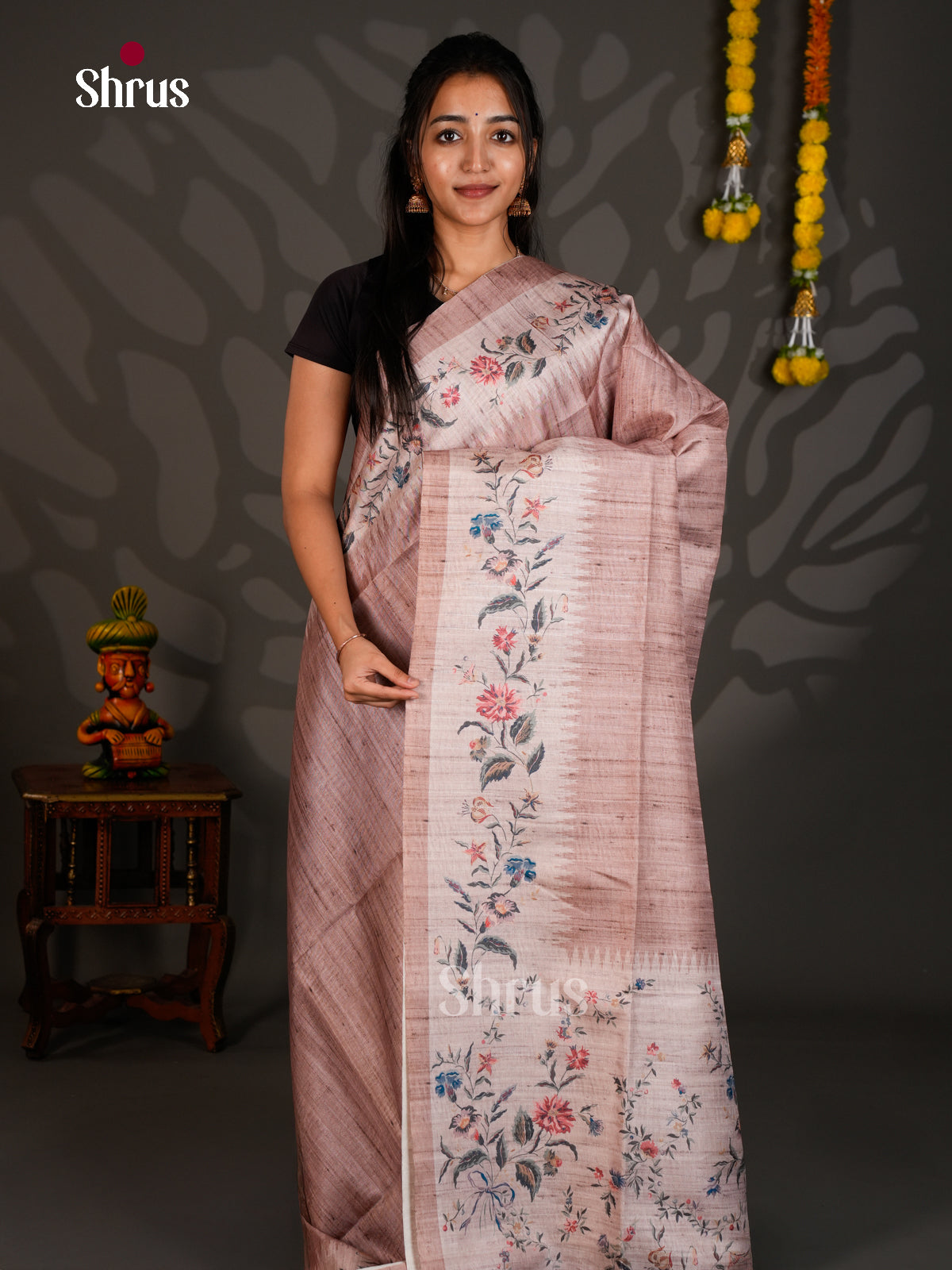 Printed Semi Tussar Saree - ECS12030 - Shop on Shrus.com