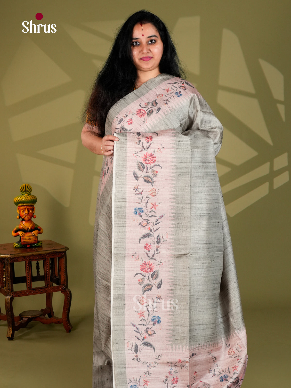 Printed Semi Tussar Saree - ECS12031 - Shop on Shrus.com