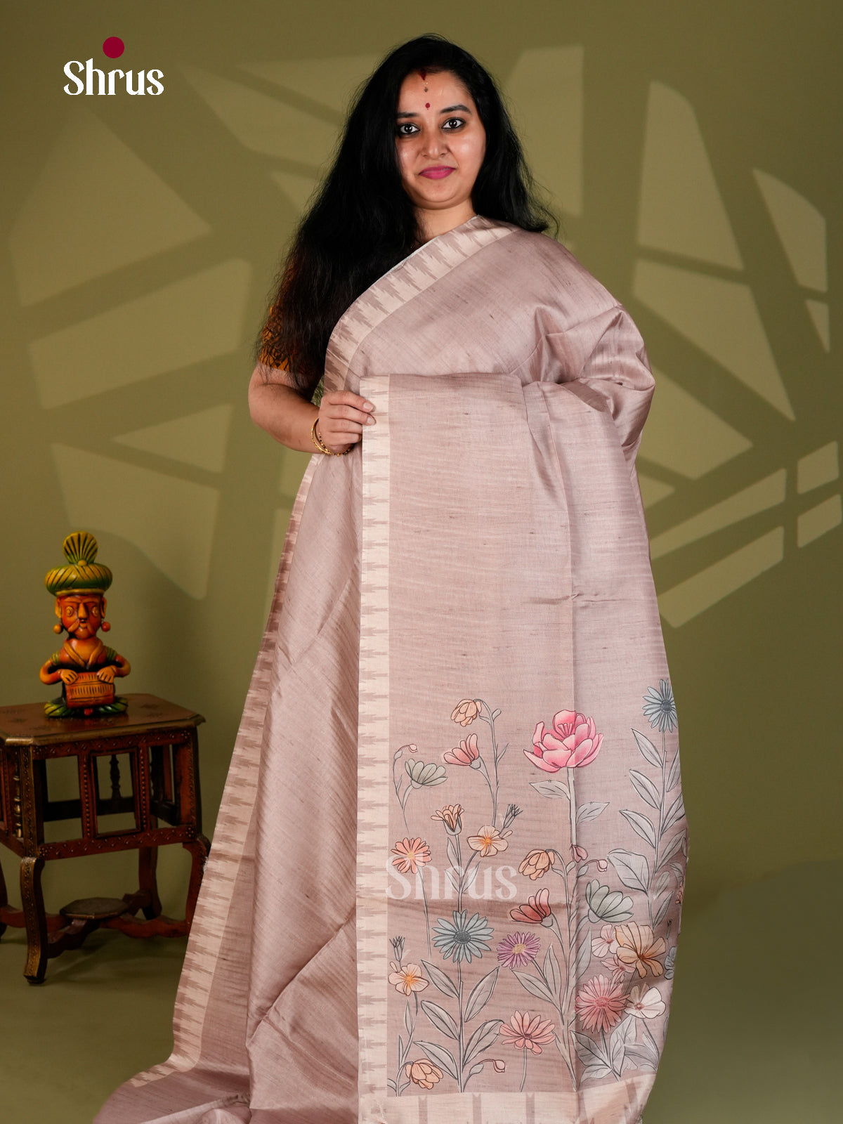 Printed Semi Tussar Saree - ECS12032 - Shop on Shrus.com