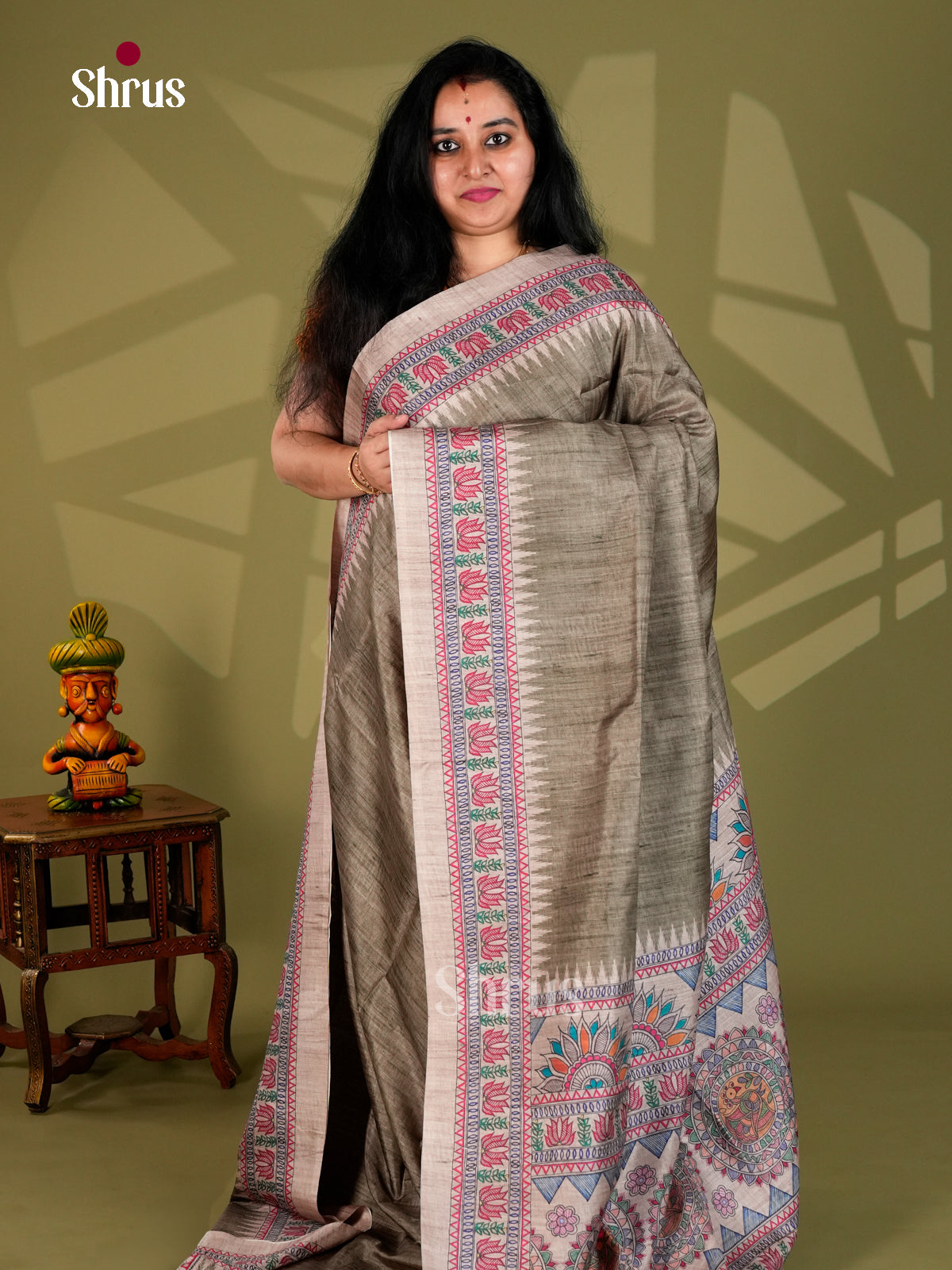 Printed Semi Tussar Saree - ECS12035 - Shop on Shrus.com