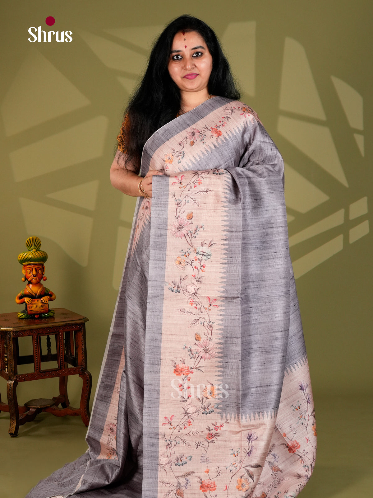 Printed Semi Tussar Saree - ECS12039 - Shop on Shrus.com