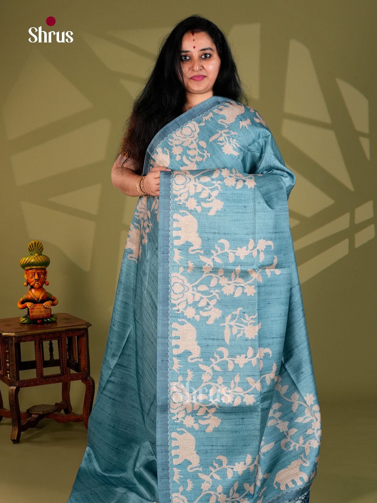 Printed Semi Tussar Saree - ECS12044 - Shop on Shrus.com