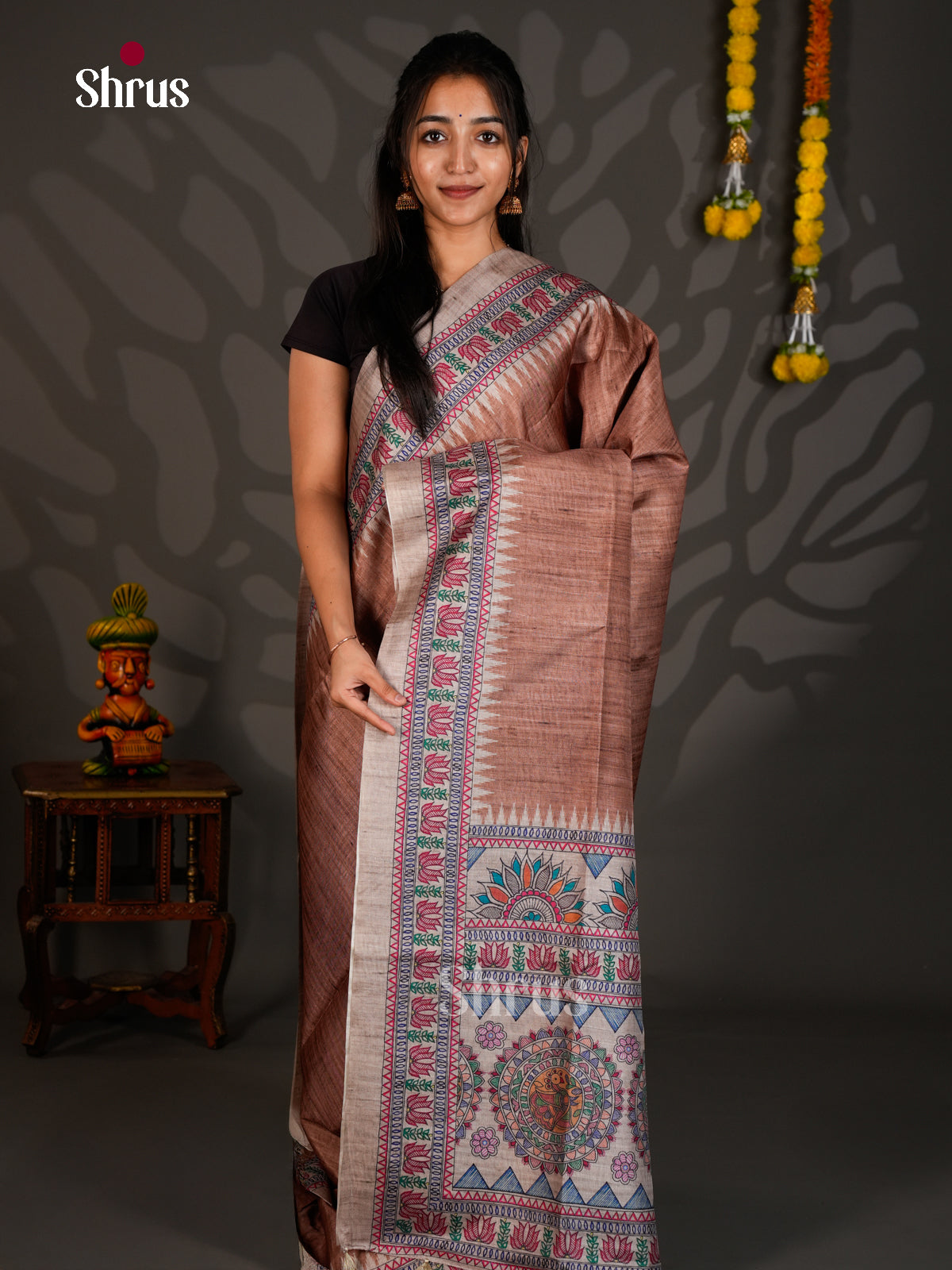 Printed Semi Tussar Saree - ECS12050 - Shop on Shrus.com