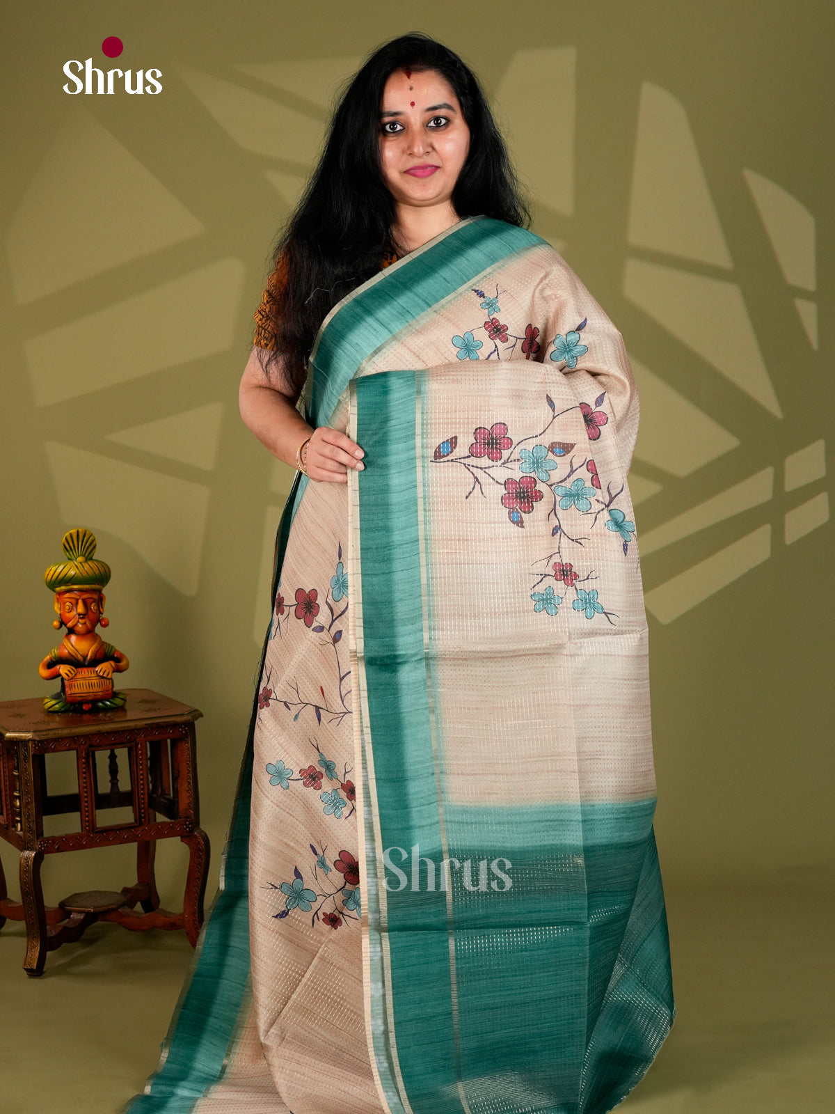 Printed Semi Tussar Saree - ECS12056 - Shop on Shrus.com
