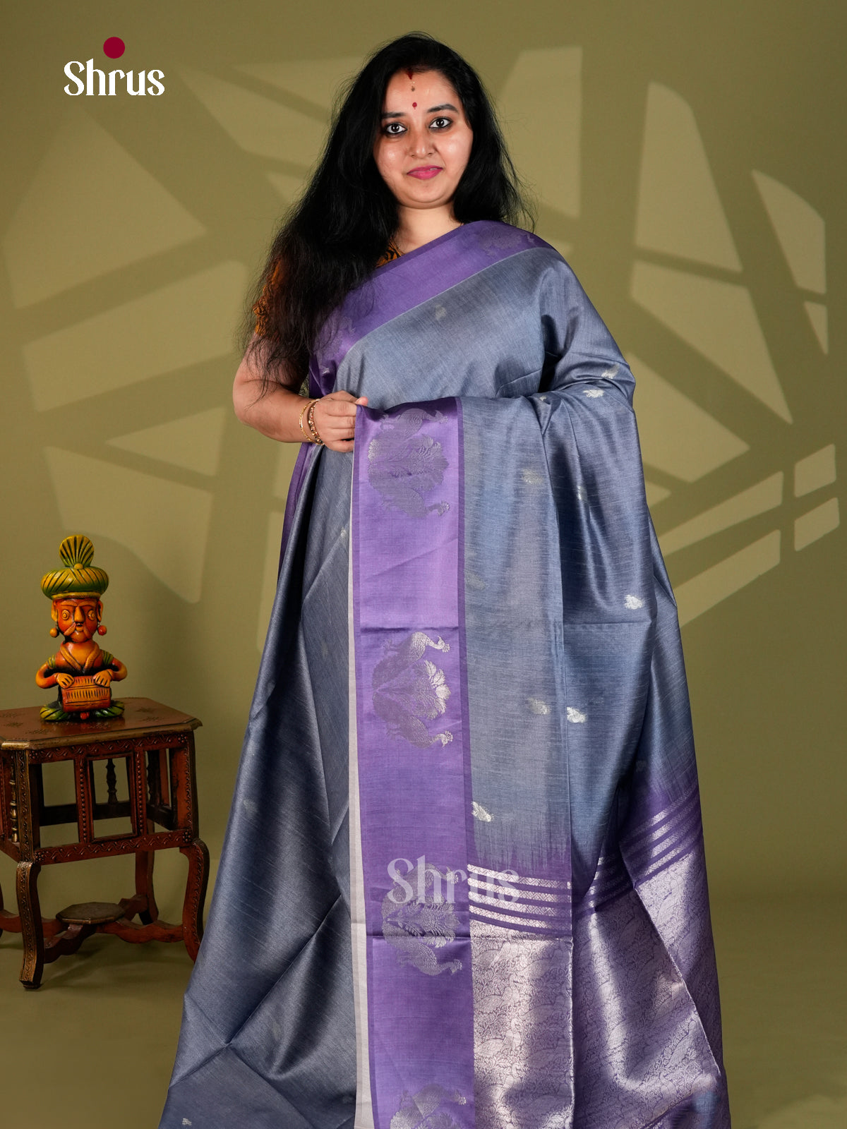 Printed Semi Tussar Saree - ECS12062 - Shop on Shrus.com