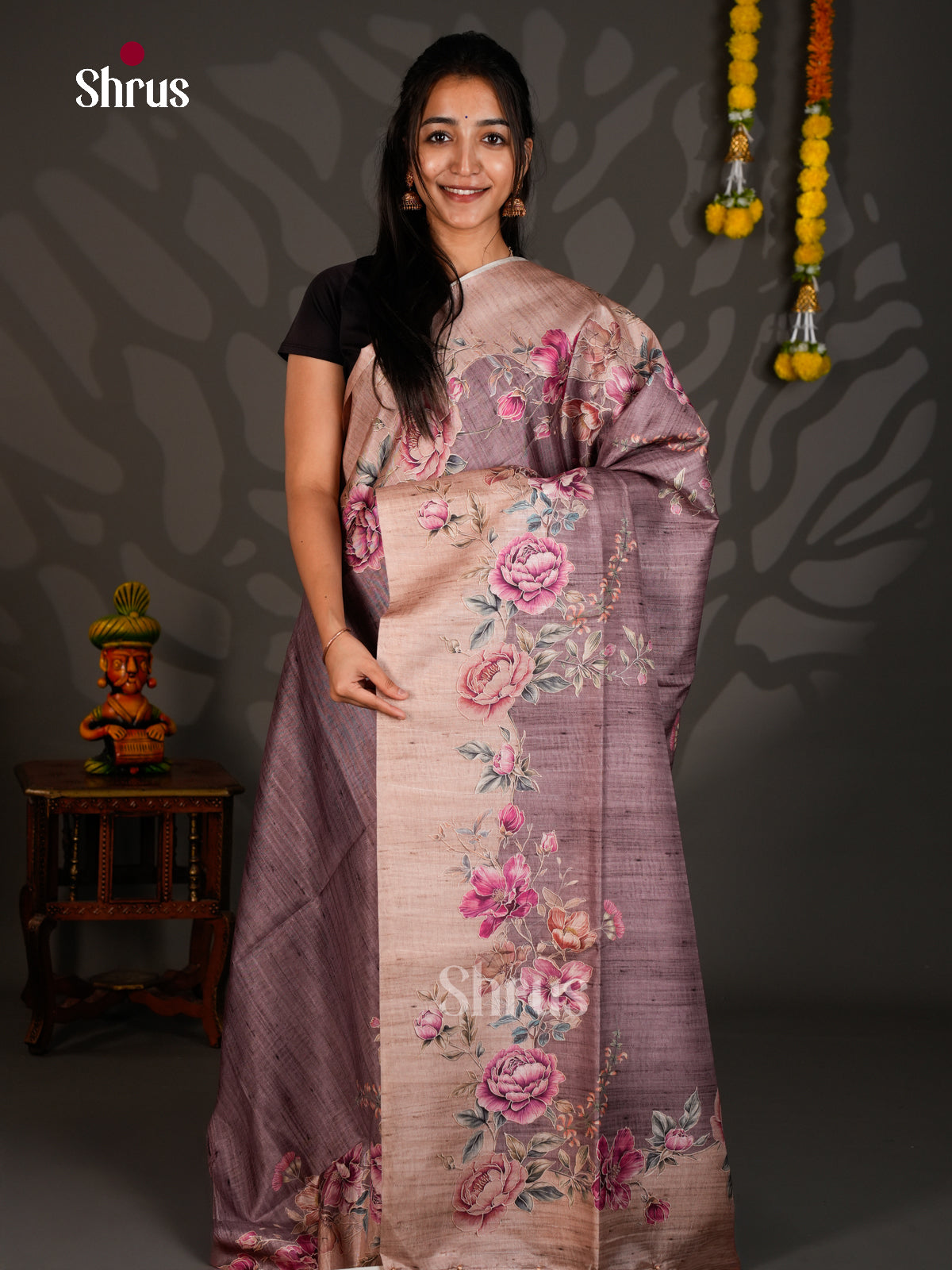 Printed Semi Tussar Saree - ECS12063 - Shop on Shrus.com