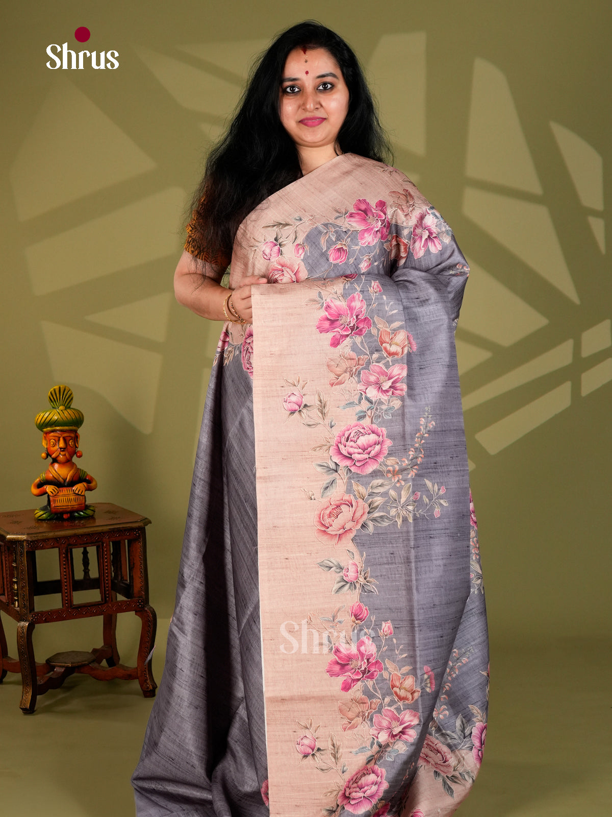 Printed Semi Tussar Saree - ECS12068 - Shop on Shrus.com