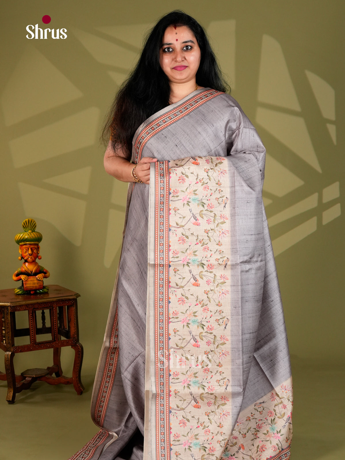 Printed Semi Tussar Saree - ECS12073 - Shop on Shrus.com