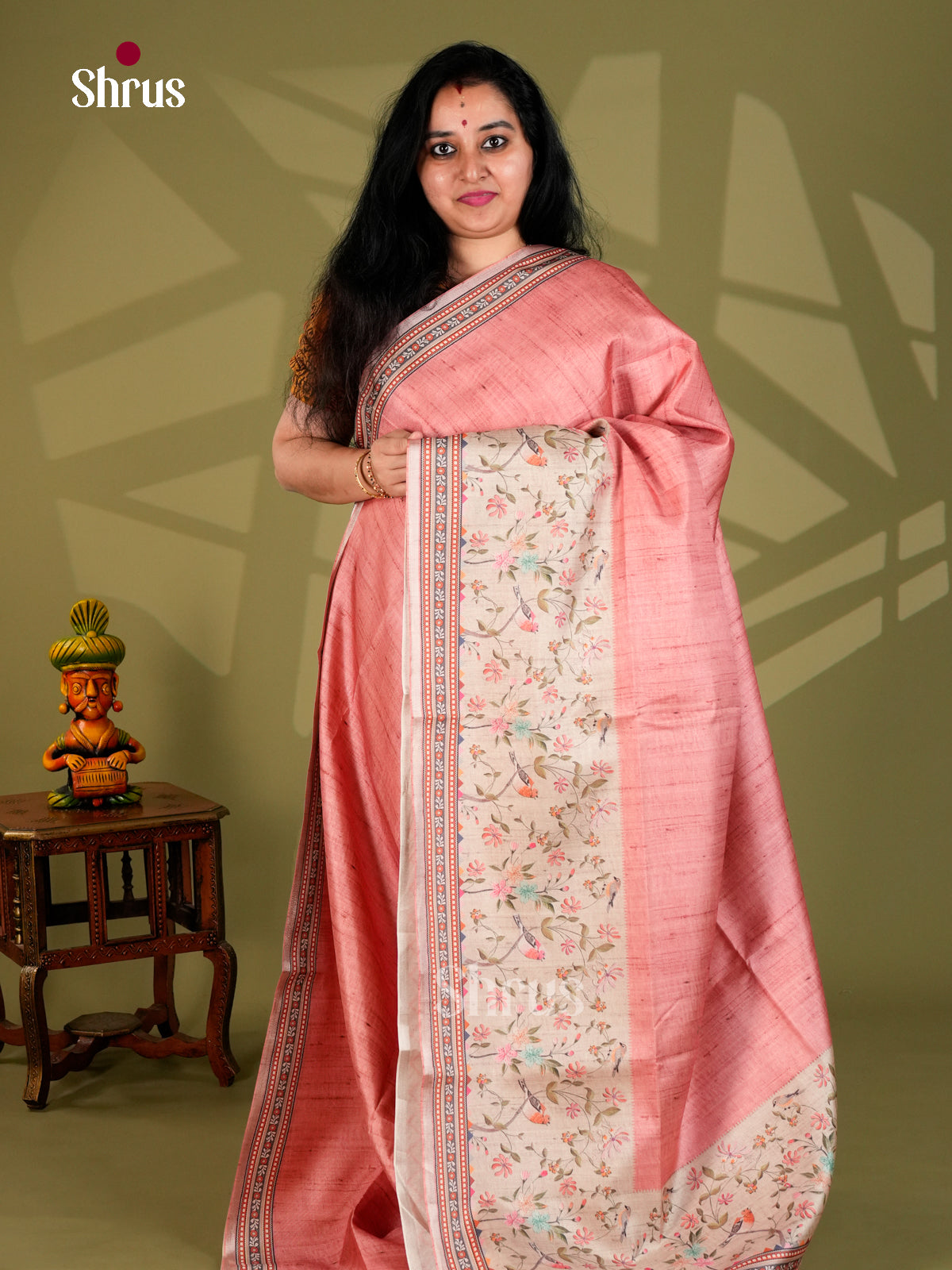 Printed Semi Tussar Saree - ECS12074 - Shop on Shrus.com