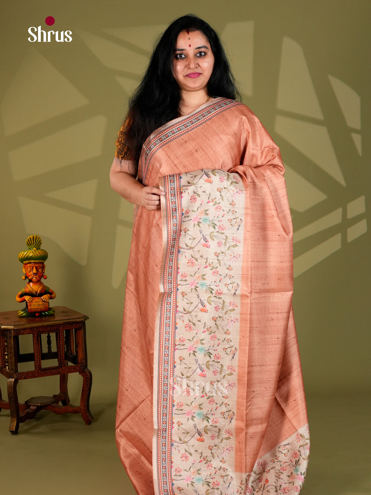 Printed Semi Tussar Saree - ECS12076 - Shop on Shrus.com