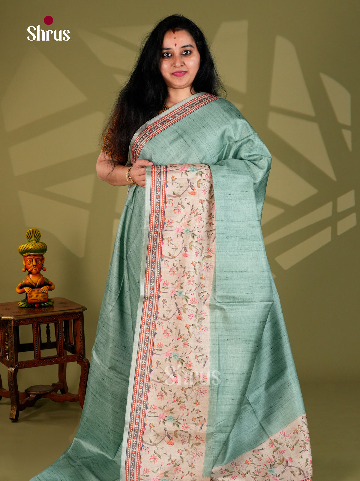 Printed Semi Tussar Saree - ECS12082 - Shop on Shrus.com