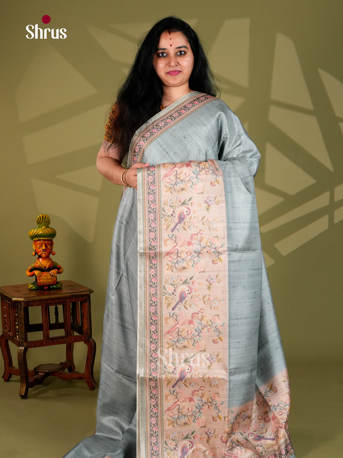 Printed Semi Tussar Saree - ECS12083 - Shop on Shrus.com