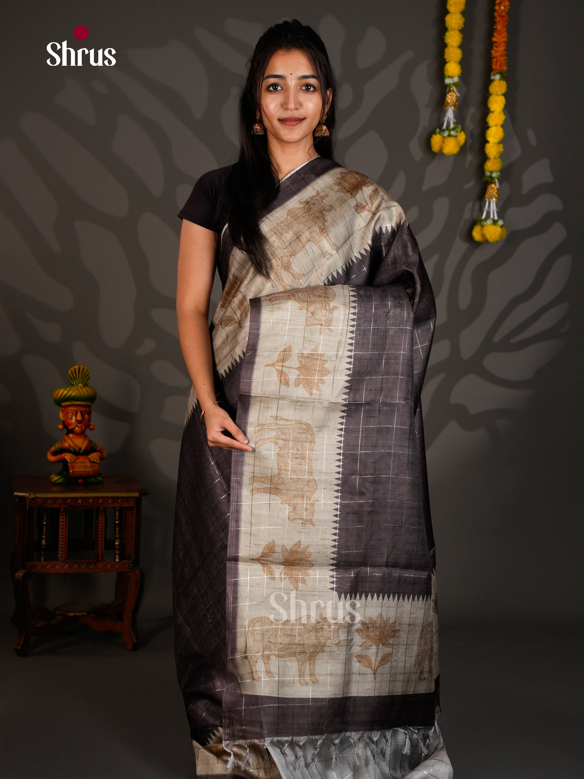 Linen Cotton Saree - ECS12092 - Shop on Shrus.com