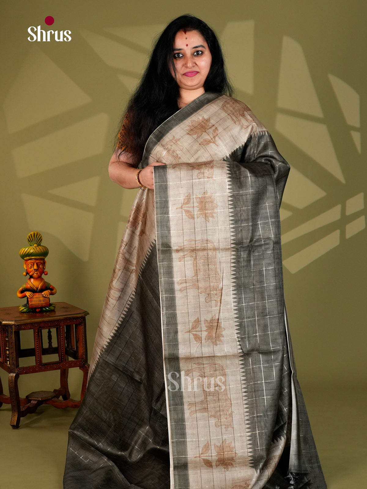 Linen Cotton Saree - ECS12094 - Shop on Shrus.com