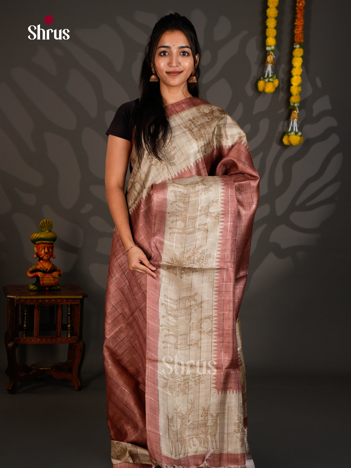 Linen Cotton Saree - ECS12102 - Shop on Shrus.com
